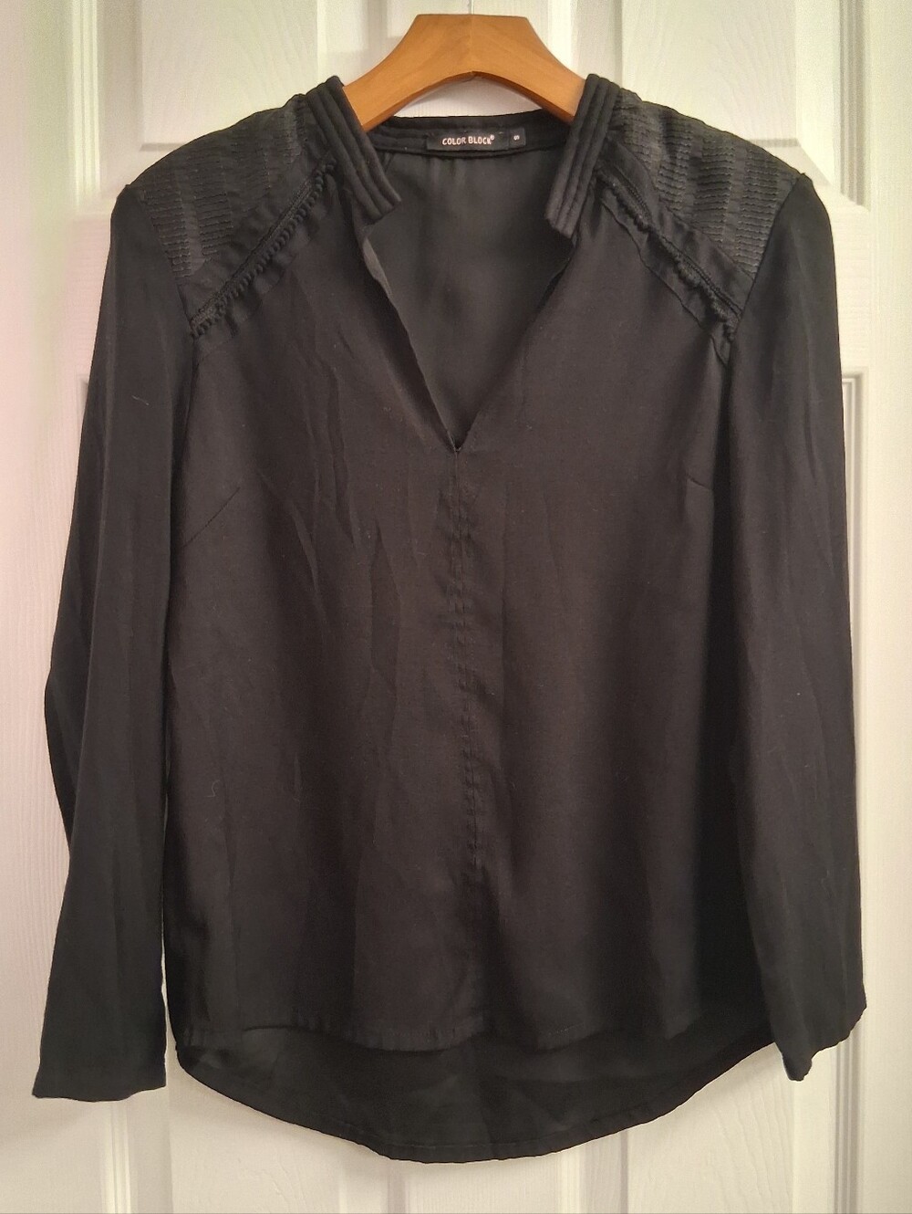 Black Shoulder Detailed Blouse Color Block Brand Size Small